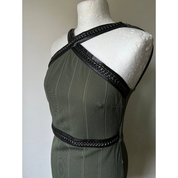 Topshop Olive Green Rib Bodycon Dress size 4, 6, 8, 10, 12, 14, 16 chain detail - Picture 2 of 4
